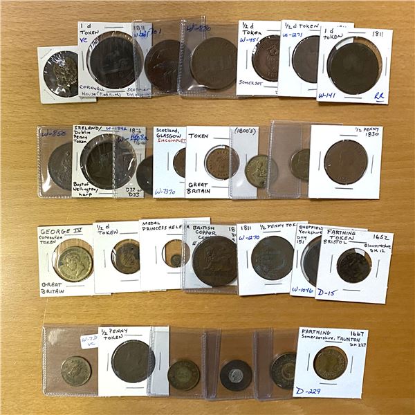GREAT BRITAIN: LOT of 28 miscellaneous tokens