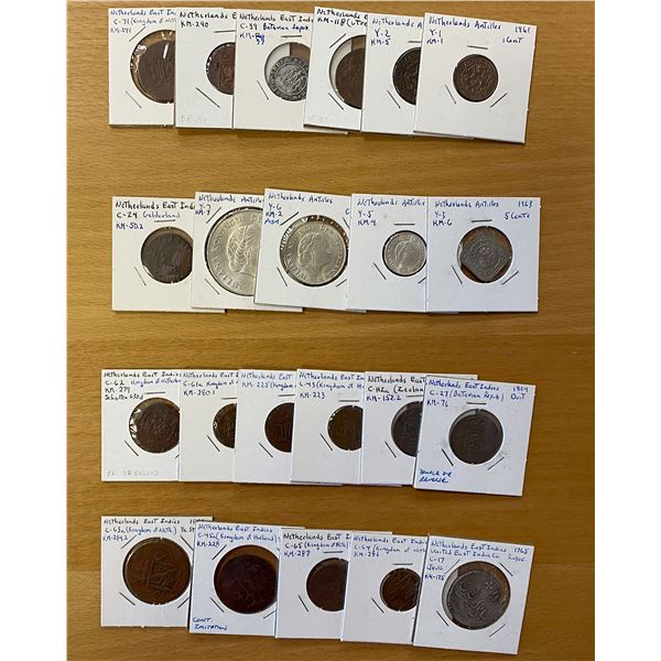 NETHERLANDS COLONIES: LOT of 22 coins