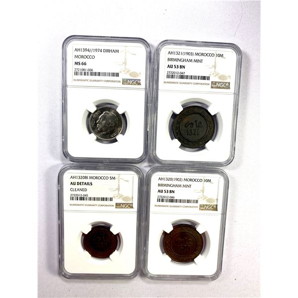 MOROCCO: LOT of 4 encapsulated coins