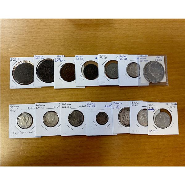 BOLIVIA & BRAZIL: LOT of 14 coins