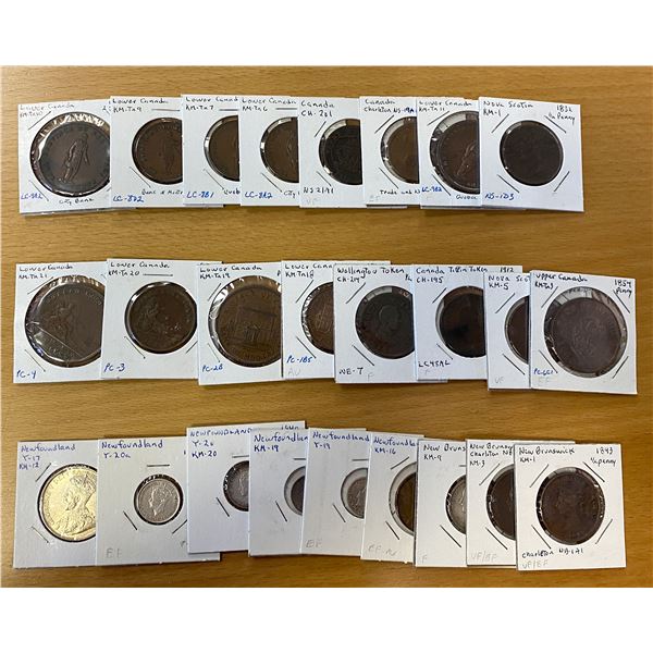 CANADIAN PROVINCES: LOT of 25 coins and tokens