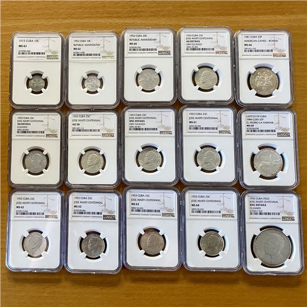 CUBA: LOT of 15 certified coins