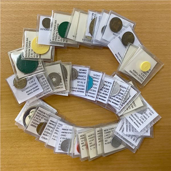 EASTERN UNITED STATES: LOT of 46 prison tokens & ephemera items