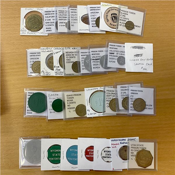 WESTERN UNITED STATES: LOT of 30 prison tokens