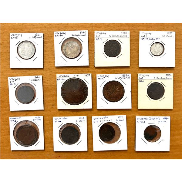 URUGUAY & VENEZUELA: LOT of 12 coins