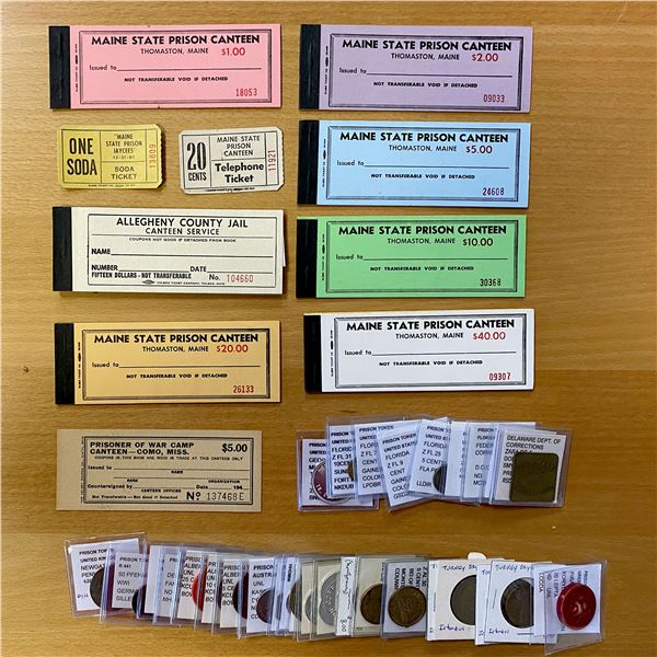 WORLDWIDE: LOT of 40 prison tokens & ephemera items