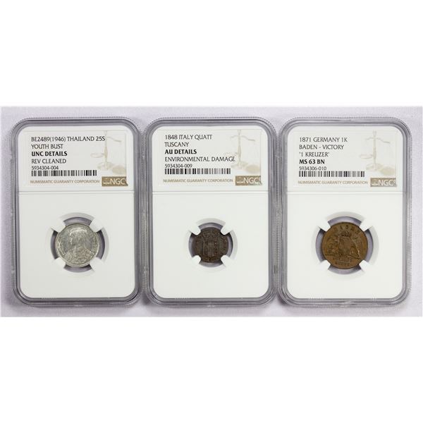 WORLDWIDE: LOT of 3 NGC-certified coins