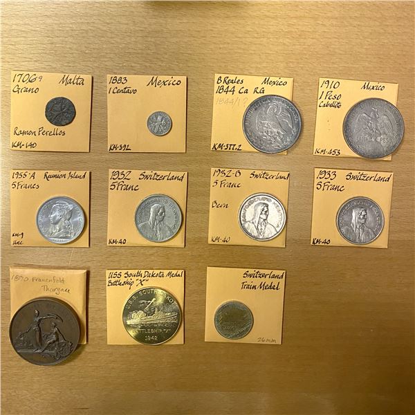 WORLDWIDE: diverse LOT of 11 world coins and medals