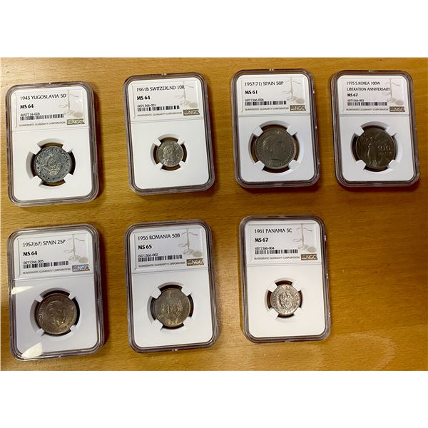 WORLDWIDE: LOT of 7 certified coins