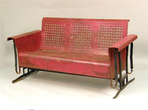 A Vintage Red Painted Metal Porch Swing Glider A Vintage Red Painted Metal Porch Swing Glider Loading Zoom