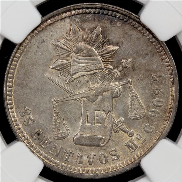 MEXICO: Republic, AR 25 centavos, 1869-Mo, NGC MS62