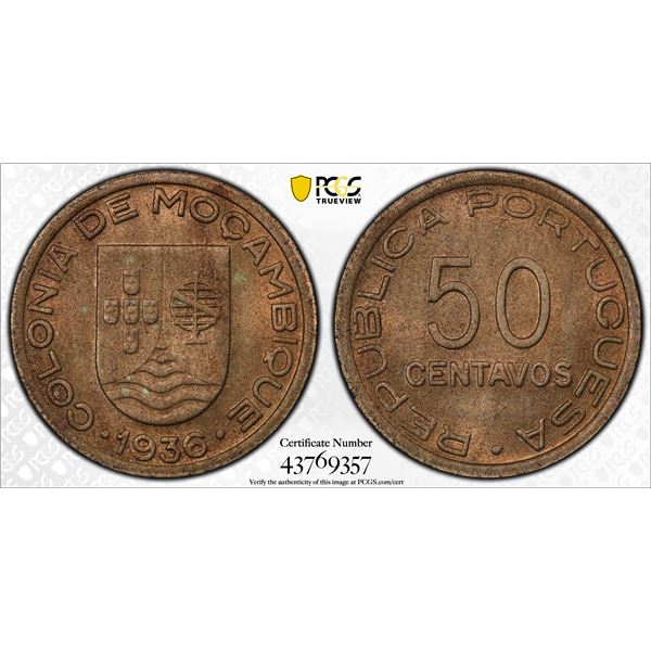 MOZAMBIQUE: 50 centavos, 1936, PCGS MS64
