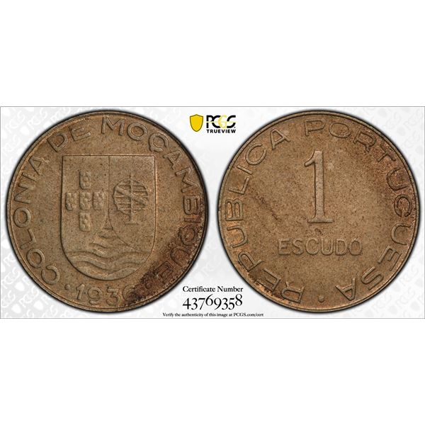 MOZAMBIQUE: 1 escudo, 1936, PCGS MS62