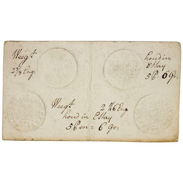 NETHERLANDS: Dutch Republic, assay receipt, ND (ca. 1760), VF