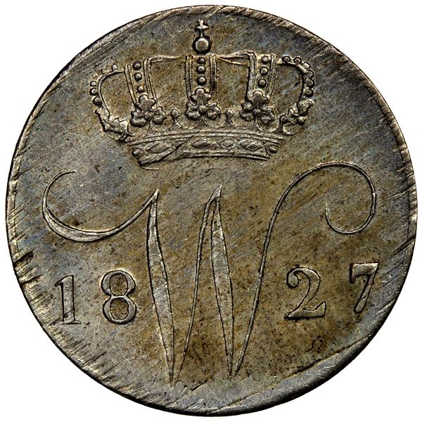 NETHERLANDS: Willem I, 1815-1840, AR 5 cents, 1827, AU