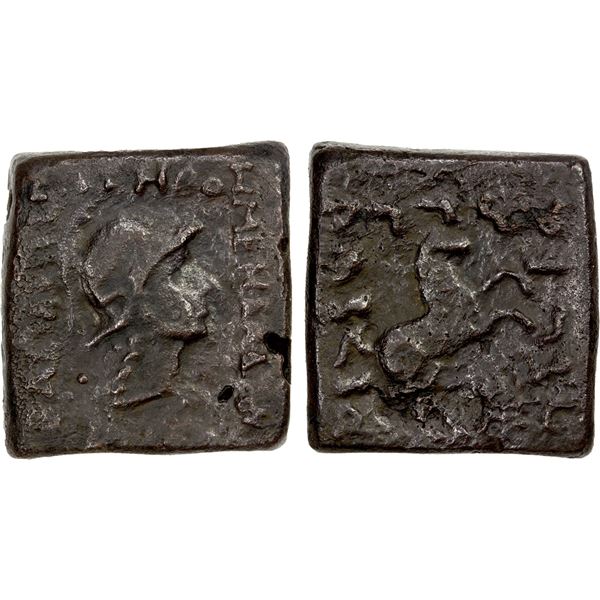 BACTRIA: Menander I, ca. 155-130 BC, AE square diobol (33.18g), VF