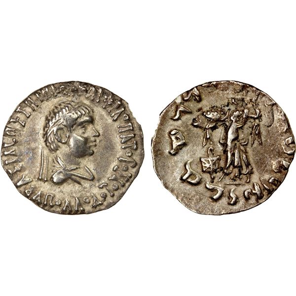 INDO-GREEK: Apollodotus II, ca. 80-65 BC, AR drachm (2.26g), VF