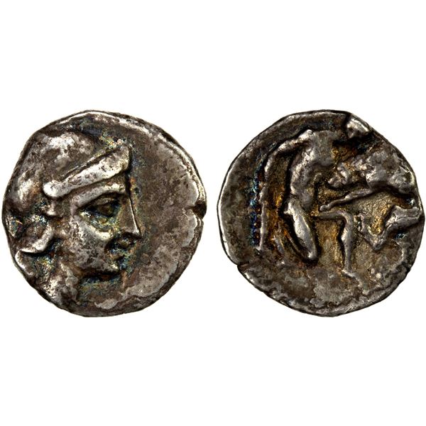 CALABRIA: Tarentum/Taras, AR diobol (0.82g), 4th century BC, VF