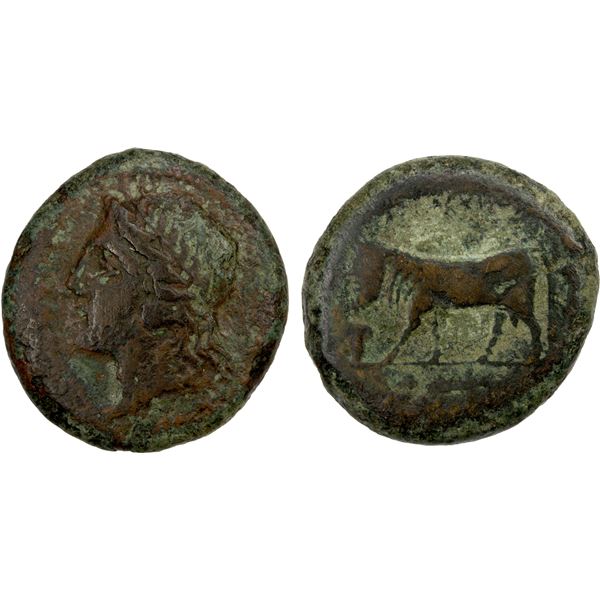 SICILY: Tauromenion, AE hemilitron (14.57g), 339-336 BC, Fine