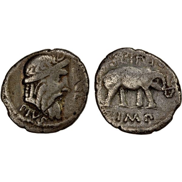 ROMAN REPUBLIC: Q. Caecilius Metellus Pius Scipio, AR denarius (3.3g), travelling military mint in A