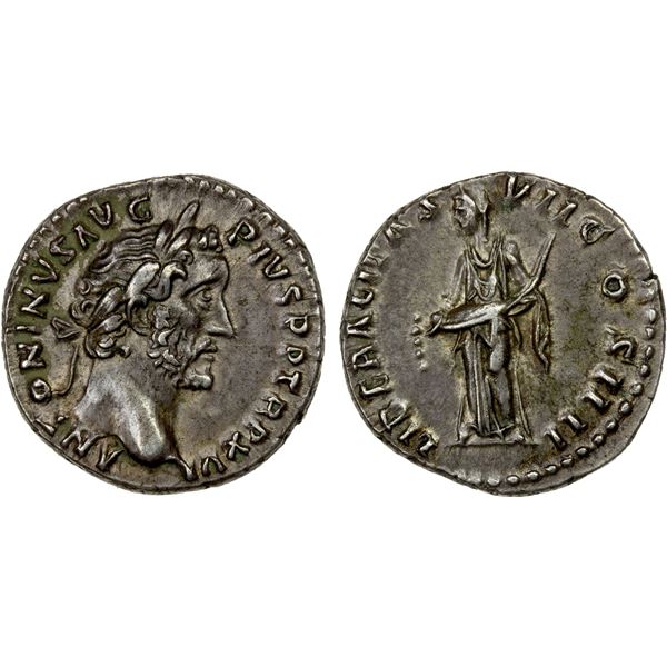ROMAN EMPIRE: Antoninus Pius, 138-161 AD, AR denarius (3.36g), Rome, 152-153 AD, VF-EF