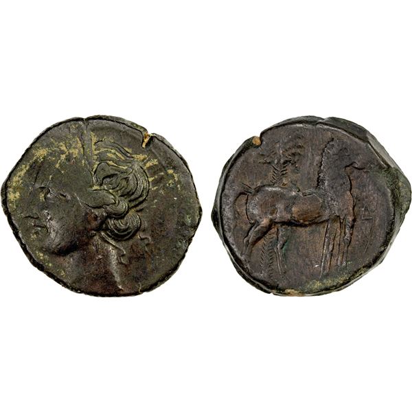 CARTHAGE: AE trishekel (25.35g), ca. 220-215 BC, VF