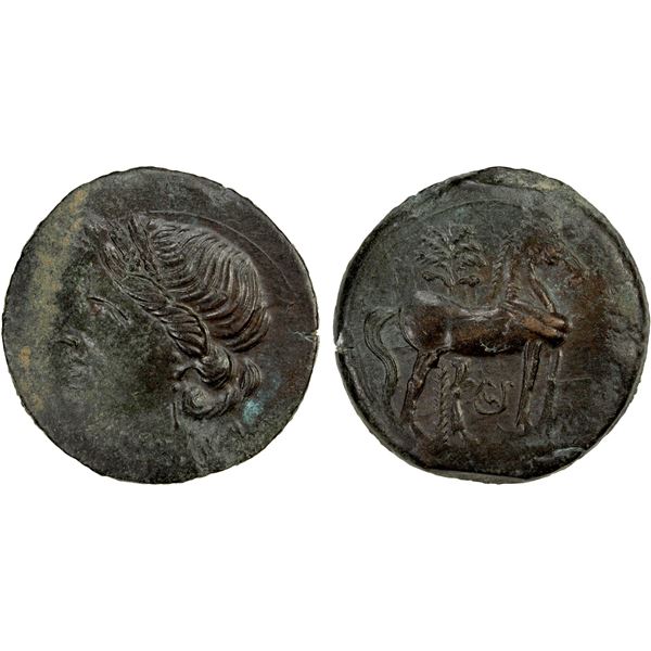 CARTHAGE: AE trishekel (18.29g), ca. 220-215 BC, VF-EF