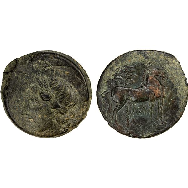 CARTHAGE: AE trishekel (20.18g), ca. 220-215 BC, Choice VF