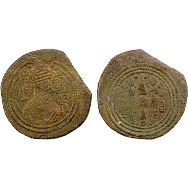 ARAB-SASANIAN: Farrukhzad, ca. 695-697, AE pashiz (3.97g), DShT (Dasht Barin), VF