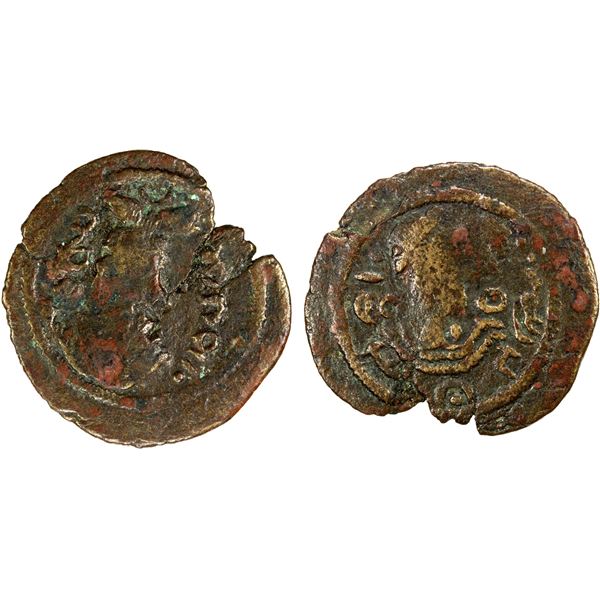 ARAB-SASANIAN: Anonymous, ca. 700-720, AE pashiz (1.15g), NM, F-VF