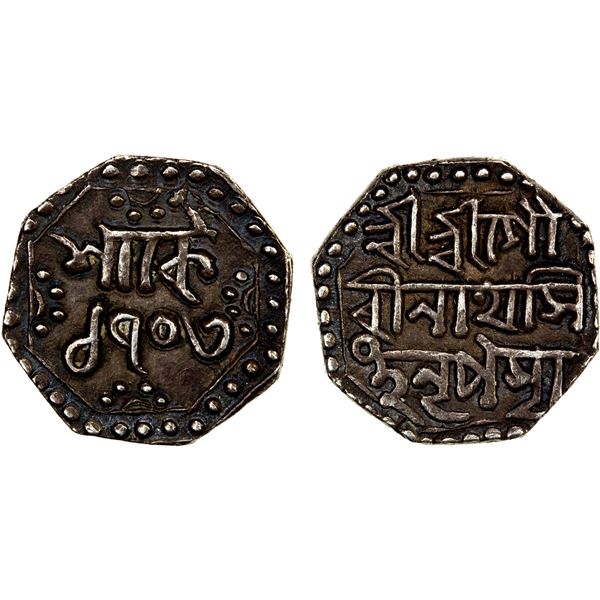 ASSAM: Gaurinatha Simha, 1780-1796, AR ¼ rupee (2.83g), SE1703 (1781), Choice EF