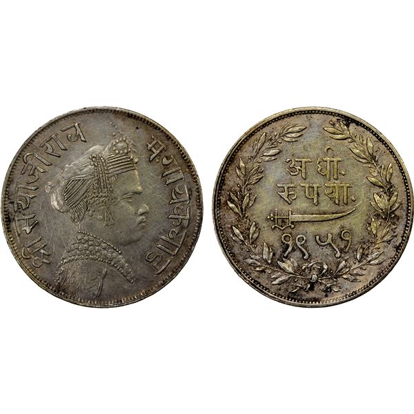 BARODA: Sayaji Rao III, 1875-1938, AR ½ rupee, VS1951 (1894), AU