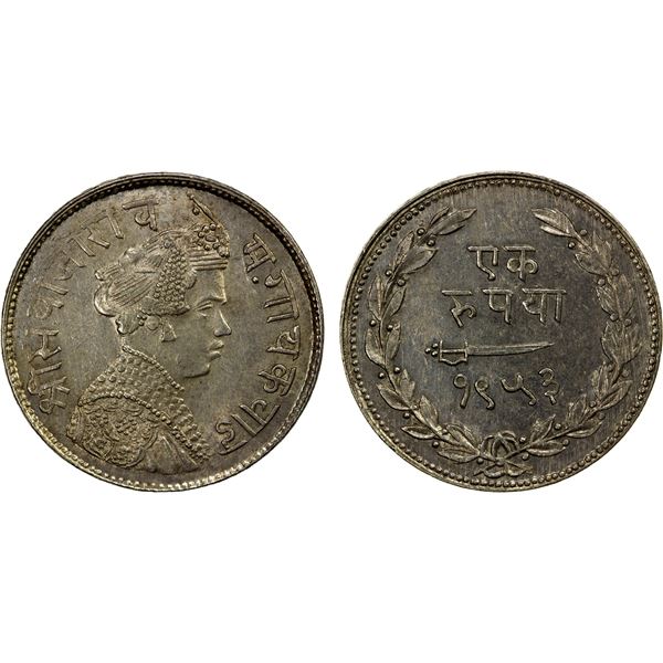 BARODA: Sayaji Rao III, 1875-1938, AR rupee, VS1953, EF-AU