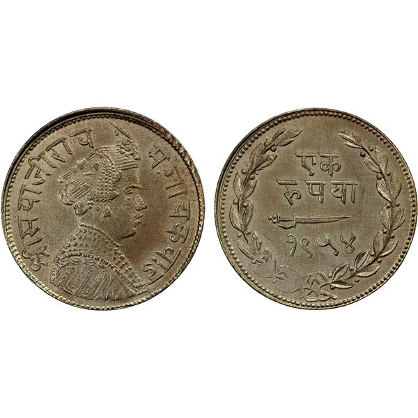 BARODA: Sayaji Rao III, 1875-1938, AR rupee, VS1954, AU-UNC