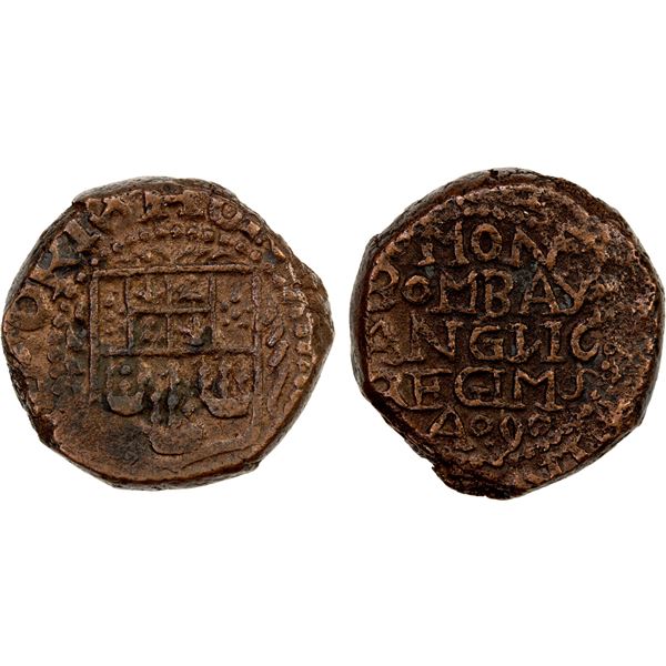 BOMBAY PRESIDENCY: Anonymous, 1672-1678, AE copperoon (14.04g), Bombay, year 9, choice VF
