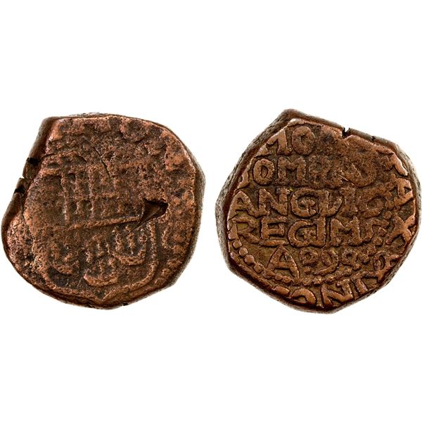 BOMBAY PRESIDENCY: Anonymous, 1672-1678, AE copperoon (13.57g), Bombay, year 9, VF