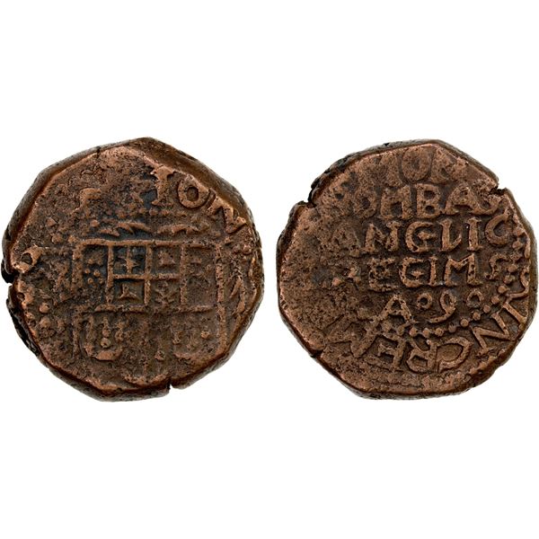 BOMBAY PRESIDENCY: Anonymous, 1672-1678, AE copperoon (13.76g), Bombay, year 9, VF