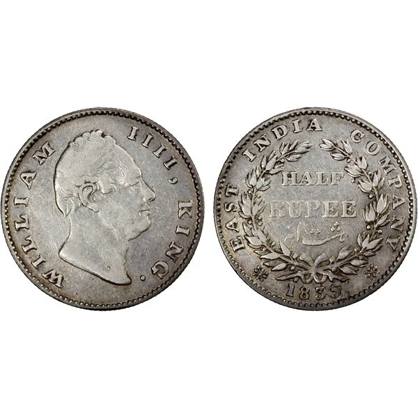 BRITISH INDIA: AR ½ rupee, 1835(b), VF