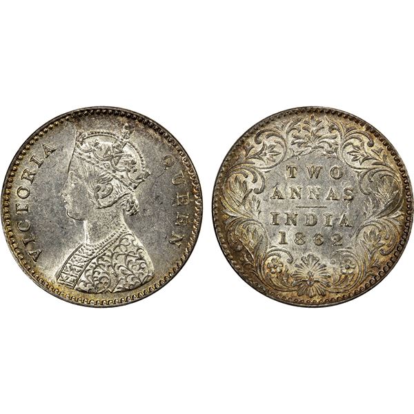BRITISH INDIA: AR 2 annas, 1862(c), Unc