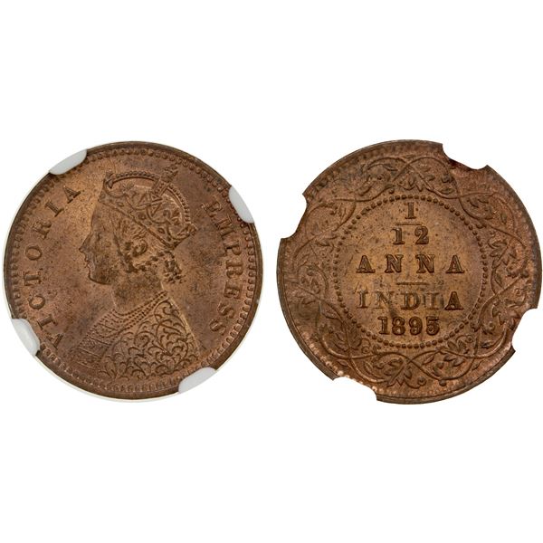 BRITISH INDIA: AE 1/12 anna, 1895(c), NGC MS64 RB