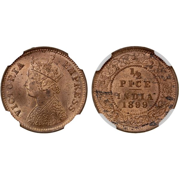 BRITISH INDIA: AE ½ pice, 1895(c), NGC MS64 RB