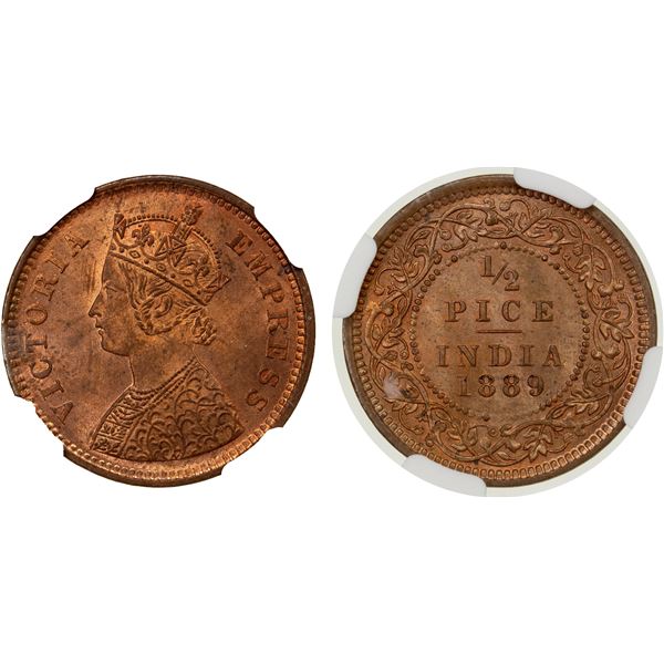 BRITISH INDIA: AE ½ pice, 1895(c), NGC MS64 RB