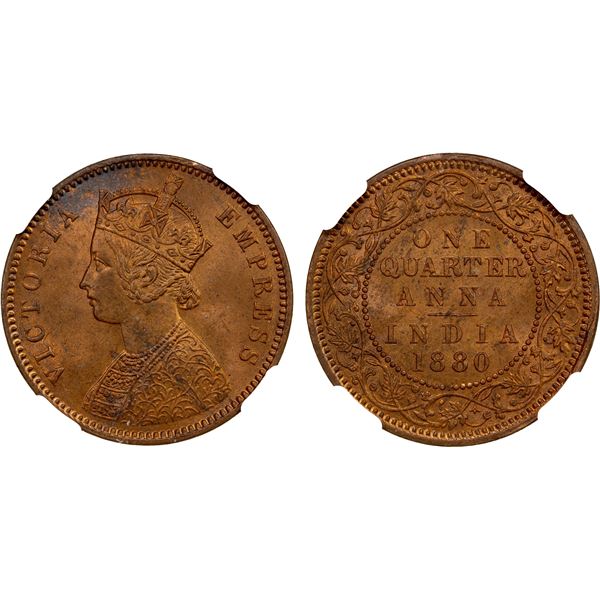 BRITISH INDIA: AE ¼ anna, 1880(c), NGC MS64 RB