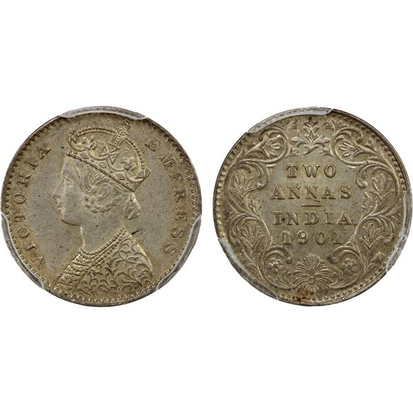 BRITISH INDIA: AR 2 annas, 1901-C, PCGS MS63