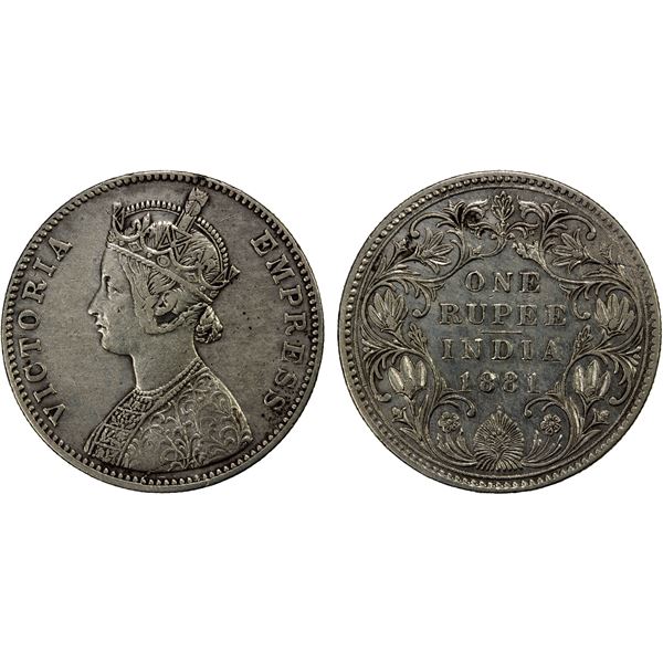 BRITISH INDIA: AR rupee, 1881(b), VF
