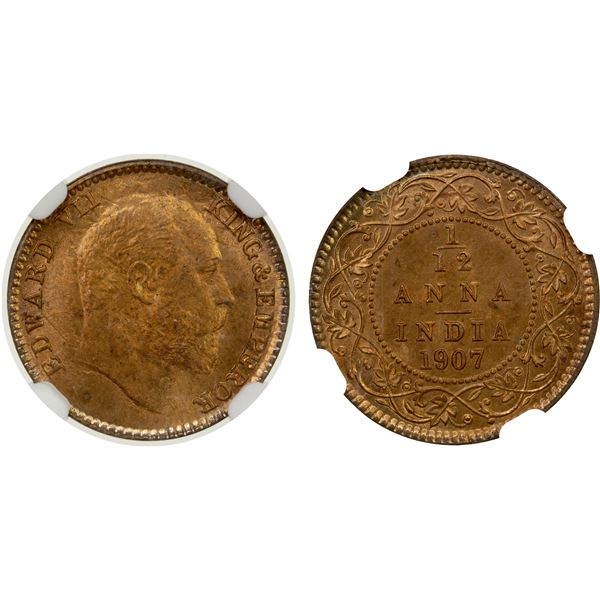 BRITISH INDIA: AE 1/12 anna, 1907(c), NGC MS65 RD