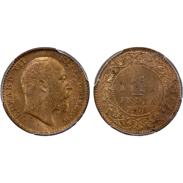 BRITISH INDIA: AE 1/12 anna, 1908(c), NGC MS64 + RD