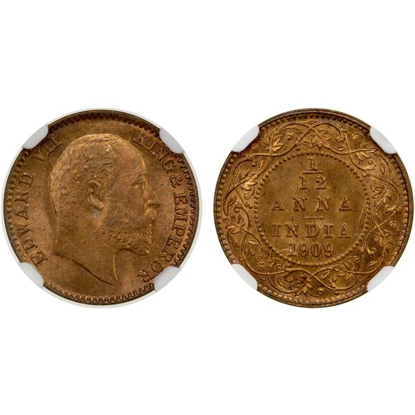 BRITISH INDIA: AE 1/12 anna, 1909(c), NGC MS65 RD
