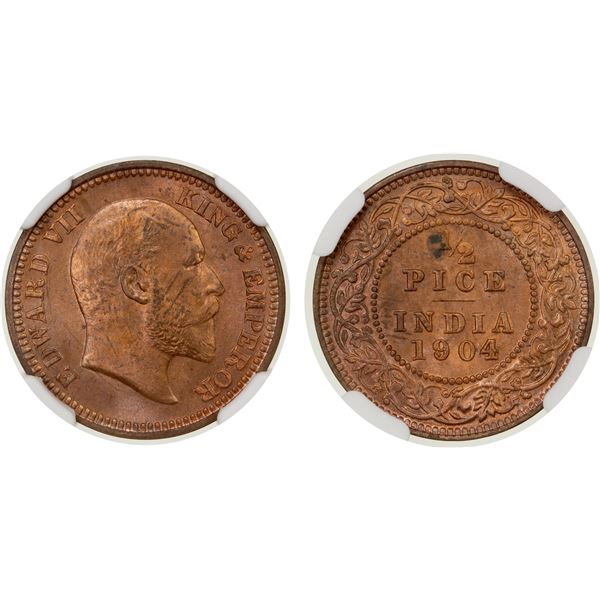 BRITISH INDIA: AE ½ pice, 1904(c), NGC MS64 RB