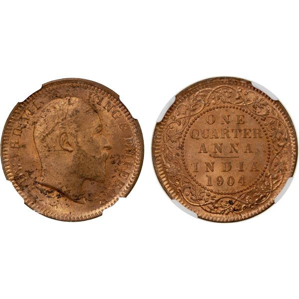 BRITISH INDIA: AE ¼ anna, 1904(c), NGC MS63 RB